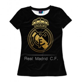 Женская футболка 3D с принтом Real Gold Edition , 100% полиэфир ( синтетическое хлопкоподобное полотно) | прямой крой, круглый вырез горловины, длина до линии бедер | champions | league | madrid | real | spain | испания | лига | мадрид | реал | чемпионов