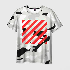 Мужская футболка 3D с принтом Military Gray Red Lines , 100% полиэфир | прямой крой, круглый вырез горловины, длина до линии бедер | военный | камуфляж | мода | стиль | тренд