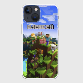 Чехол для iPhone 13 mini с принтом Алексей   Minecraft ,  |  | minecraft | алексей | алеша | алешка | добывать | игра | игрушка | имя | компьютерная | кубики | леха | леша | майкрафт | майн крафт | майнкрафт | пиксели | пиксель | ремесло | с именем | шахта