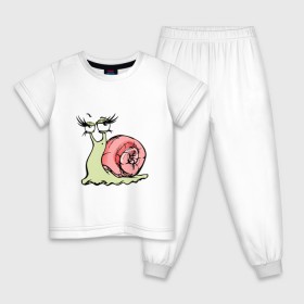Детская пижама хлопок с принтом Гламурная улитка , 100% хлопок |  брюки и футболка прямого кроя, без карманов, на брюках мягкая резинка на поясе и по низу штанин
 | гламурная | животные | прикольная | улитка