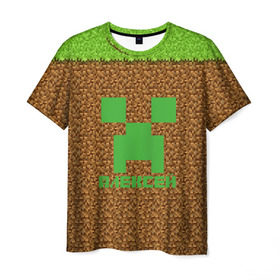 Мужская футболка 3D с принтом Алексей-Minecraft , 100% полиэфир | прямой крой, круглый вырез горловины, длина до линии бедер | Тематика изображения на принте: алексей | алеша | крипер | леха | леша | майнкрафт