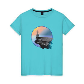 Женская футболка хлопок с принтом Авианосец , 100% хлопок | прямой крой, круглый вырез горловины, длина до линии бедер, слегка спущенное плечо | авианосец | вода | военная техника | корабль | мужчинам | парням | судно