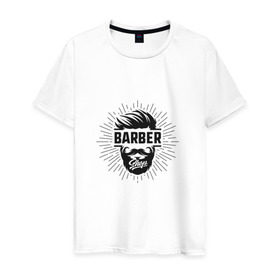 Мужская футболка хлопок с принтом Barber Shop , 100% хлопок | прямой крой, круглый вырез горловины, длина до линии бедер, слегка спущенное плечо. | Тематика изображения на принте: 