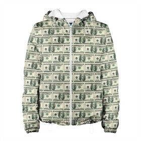 Женская куртка 3D с принтом Доллары , ткань верха — 100% полиэстер, подклад — флис | прямой крой, подол и капюшон оформлены резинкой с фиксаторами, два кармана без застежек по бокам, один большой потайной карман на груди. Карман на груди застегивается на липучку | dollars | money | usa | деньги | доллар | паттерн | сша