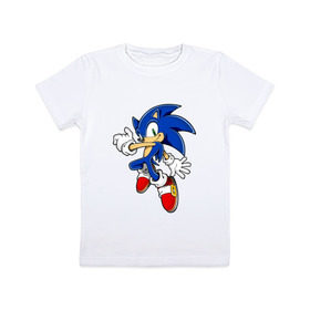 Детская футболка хлопок с принтом Соник , 100% хлопок | круглый вырез горловины, полуприлегающий силуэт, длина до линии бедер | sega | sonic