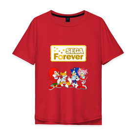 Мужская футболка хлопок Oversize с принтом Sega Forever , 100% хлопок | свободный крой, круглый ворот, “спинка” длиннее передней части | Тематика изображения на принте: knuckles | sonic | tails | наклз | сега | соник | тейлз