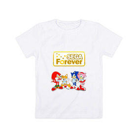 Детская футболка хлопок с принтом Sega Forever , 100% хлопок | круглый вырез горловины, полуприлегающий силуэт, длина до линии бедер | knuckles | sonic | tails | наклз | сега | соник | тейлз