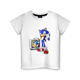 Детская футболка хлопок с принтом Sonic , 100% хлопок | круглый вырез горловины, полуприлегающий силуэт, длина до линии бедер | sega | сега | соник