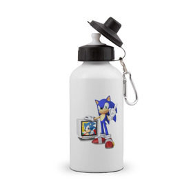 Бутылка спортивная с принтом Sonic , металл | емкость — 500 мл, в комплекте две пластиковые крышки и карабин для крепления | sega | сега | соник