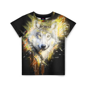 Детская футболка 3D с принтом Волк , 100% гипоаллергенный полиэфир | прямой крой, круглый вырез горловины, длина до линии бедер, чуть спущенное плечо, ткань немного тянется | волк | геометрия | животные | природа | серый | собака | хищник