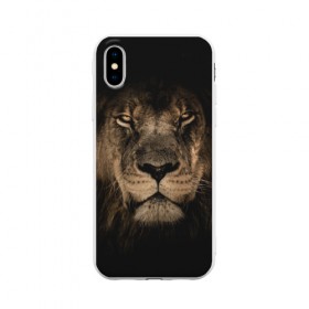 Чехол для Apple iPhone X силиконовый матовый с принтом Лев , Силикон | Печать на задней стороне чехла, без боковой панели | животные | кошка | лев | мордочка | природа | тигр | хищник