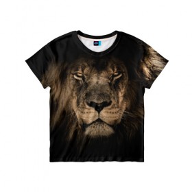 Детская футболка 3D с принтом Лев , 100% гипоаллергенный полиэфир | прямой крой, круглый вырез горловины, длина до линии бедер, чуть спущенное плечо, ткань немного тянется | животные | кошка | лев | мордочка | природа | тигр | хищник