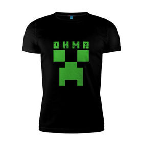 Мужская футболка премиум с принтом Дмитрий - Minecraft , 92% хлопок, 8% лайкра | приталенный силуэт, круглый вырез ворота, длина до линии бедра, короткий рукав | Тематика изображения на принте: дима | дмитрий | крипер | майнкрафт