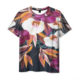 Мужская футболка 3D с принтом Орхидея , 100% полиэфир | прямой крой, круглый вырез горловины, длина до линии бедер | Тематика изображения на принте: flower | букет | краски | орхидеи | природа | текстуры | тропики | тропический | цветочки | цветы