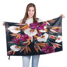Флаг 3D с принтом Орхидея , 100% полиэстер | плотность ткани — 95 г/м2, размер — 67 х 109 см. Принт наносится с одной стороны | flower | букет | краски | орхидеи | природа | текстуры | тропики | тропический | цветочки | цветы