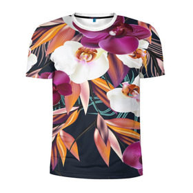 Мужская футболка 3D спортивная с принтом Орхидея , 100% полиэстер с улучшенными характеристиками | приталенный силуэт, круглая горловина, широкие плечи, сужается к линии бедра | Тематика изображения на принте: flower | букет | краски | орхидеи | природа | текстуры | тропики | тропический | цветочки | цветы