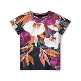 Детская футболка 3D с принтом Орхидея , 100% гипоаллергенный полиэфир | прямой крой, круглый вырез горловины, длина до линии бедер, чуть спущенное плечо, ткань немного тянется | flower | букет | краски | орхидеи | природа | текстуры | тропики | тропический | цветочки | цветы