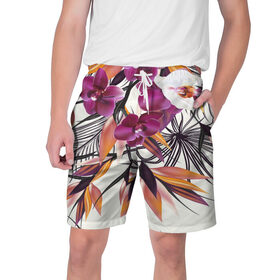 Мужские шорты 3D с принтом Fashion flower ,  полиэстер 100% | прямой крой, два кармана без застежек по бокам. Мягкая трикотажная резинка на поясе, внутри которой широкие завязки. Длина чуть выше колен | 