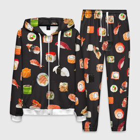 Мужской костюм 3D с принтом Суши , 100% полиэстер | Манжеты и пояс оформлены тканевой резинкой, двухслойный капюшон со шнурком для регулировки, карманы спереди | Тематика изображения на принте: food | rolls | sushi | tokyo | еда | роллы | суши | токио