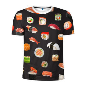 Мужская футболка 3D спортивная с принтом Суши , 100% полиэстер с улучшенными характеристиками | приталенный силуэт, круглая горловина, широкие плечи, сужается к линии бедра | Тематика изображения на принте: food | rolls | sushi | tokyo | еда | роллы | суши | токио
