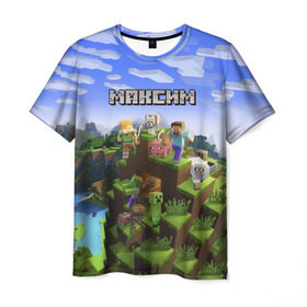 Мужская футболка 3D с принтом Максим - Minecraft , 100% полиэфир | прямой крой, круглый вырез горловины, длина до линии бедер | крипер | майнкрафт