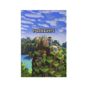 Обложка для паспорта матовая кожа с принтом Максим - Minecraft , натуральная матовая кожа | размер 19,3 х 13,7 см; прозрачные пластиковые крепления | Тематика изображения на принте: крипер | майнкрафт