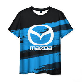 Мужская футболка 3D с принтом Mazda MOTORs Blue , 100% полиэфир | прямой крой, круглый вырез горловины, длина до линии бедер | 