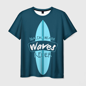 Мужская футболка 3D с принтом Malibu Beach , 100% полиэфир | прямой крой, круглый вырез горловины, длина до линии бедер | 
