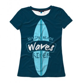 Женская футболка 3D с принтом Malibu Beach , 100% полиэфир ( синтетическое хлопкоподобное полотно) | прямой крой, круглый вырез горловины, длина до линии бедер | 