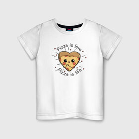 Детская футболка хлопок с принтом Пицца-это любовь , 100% хлопок | круглый вырез горловины, полуприлегающий силуэт, длина до линии бедер | Тематика изображения на принте: 14 февраля | любовь | пицца