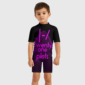 Детский купальный костюм 3D с принтом twenty one pilots neon music , Полиэстер 85%, Спандекс 15% | застежка на молнии на спине | группа | инди поп | синти поп