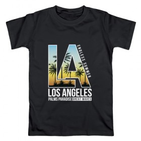 Мужская футболка хлопок с принтом Лос Анджелес , 100% хлопок | прямой крой, круглый вырез горловины, длина до линии бедер, слегка спущенное плечо. | la | для отпуска | калифорния | клуб | лето | лос анджелес | отпуск | приключение | путешествие | серф | серфинг | сша | туризм