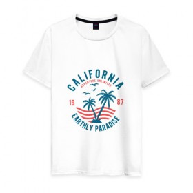 Мужская футболка хлопок с принтом Калифорния , 100% хлопок | прямой крой, круглый вырез горловины, длина до линии бедер, слегка спущенное плечо. | для отпуска | калифорния | клуб | лето | отпуск | парадайз | приключение | путешествие | серф | серфинг | сша | туризм