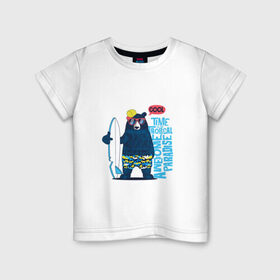 Детская футболка хлопок с принтом Медведь , 100% хлопок | круглый вырез горловины, полуприлегающий силуэт, длина до линии бедер | Тематика изображения на принте: каникулы | лето | медведи | медведь | море | отдых | отпуск | пляж | с медведем | серф | серфинг