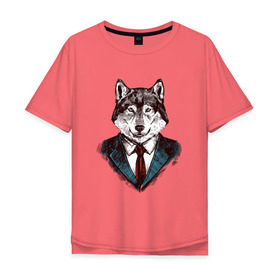 Мужская футболка хлопок Oversize с принтом Волк Бизнесмен , 100% хлопок | свободный крой, круглый ворот, “спинка” длиннее передней части | бизнес | бизнесмен | волк | волк в костюме | волк с уолл стрит | волки | дикий
