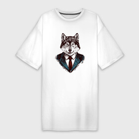 Платье-футболка хлопок с принтом Волк Бизнесмен ,  |  | бизнес | бизнесмен | волк | волк в костюме | волк с уолл стрит | волки | дикий