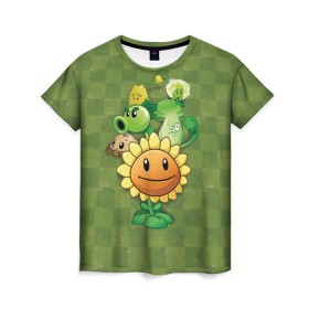 Женская футболка 3D с принтом Plants vs Zombies , 100% полиэфир ( синтетическое хлопкоподобное полотно) | прямой крой, круглый вырез горловины, длина до линии бедер | plants | plants vs zombies | zombies | зомби против растений