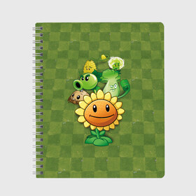 Тетрадь с принтом Plants vs Zombies , 100% бумага | 48 листов, плотность листов — 60 г/м2, плотность картонной обложки — 250 г/м2. Листы скреплены сбоку удобной пружинной спиралью. Уголки страниц и обложки скругленные. Цвет линий — светло-серый
 | Тематика изображения на принте: plants | plants vs zombies | zombies | зомби против растений