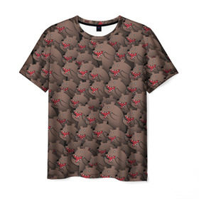 Мужская футболка 3D с принтом Медведи мемы , 100% полиэфир | прямой крой, круглый вырез горловины, длина до линии бедер | из кустов | комикс | коричневый | медведь | мем | мишки | паттерн | толпа