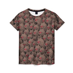 Женская футболка 3D с принтом Медведи мемы , 100% полиэфир ( синтетическое хлопкоподобное полотно) | прямой крой, круглый вырез горловины, длина до линии бедер | из кустов | комикс | коричневый | медведь | мем | мишки | паттерн | толпа
