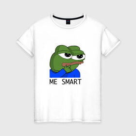 Женская футболка хлопок с принтом me smart , 100% хлопок | прямой крой, круглый вырез горловины, длина до линии бедер, слегка спущенное плечо | грустная лягушка мем