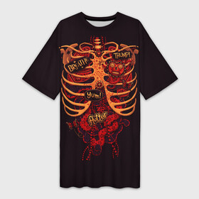 Платье-футболка 3D с принтом Человеческий скелет ,  |  | Тематика изображения на принте: 3d скелет | кости | легкие | органы | ребра | сердце | скелет | человек