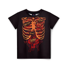 Детская футболка 3D с принтом Человеческий скелет , 100% гипоаллергенный полиэфир | прямой крой, круглый вырез горловины, длина до линии бедер, чуть спущенное плечо, ткань немного тянется | 3d скелет | кости | легкие | органы | ребра | сердце | скелет | человек