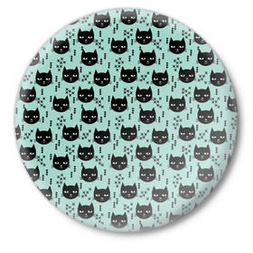 Значок с принтом Хипстер коты ,  металл | круглая форма, металлическая застежка в виде булавки | cat | cat heads | felix | hipster | kitty | голова животного | голова кота | кот | котенок | котик | коты | кошка | милые котятки | с котами | треугольники | усатый полосатый | хипстер | черный кот