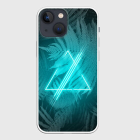 Чехол для iPhone 13 mini с принтом Neon light blue ,  |  | неон | папоротник | треугольник