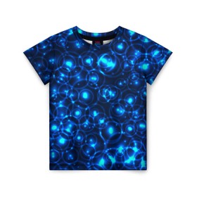 Детская футболка 3D с принтом Пузырчатый абстракт , 100% гипоаллергенный полиэфир | прямой крой, круглый вырез горловины, длина до линии бедер, чуть спущенное плечо, ткань немного тянется | Тематика изображения на принте: абстракт | огоньки | пузыри | синий
