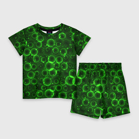 Детский костюм с шортами 3D с принтом Пузыри ,  |  | Тематика изображения на принте: абстракт | зеленый | кокон | пузыри