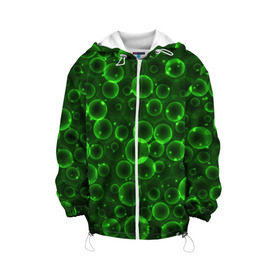 Детская куртка 3D с принтом Пузыри , 100% полиэстер | застежка — молния, подол и капюшон оформлены резинкой с фиксаторами, по бокам — два кармана без застежек, один потайной карман на груди, плотность верхнего слоя — 90 г/м2; плотность флисового подклада — 260 г/м2 | абстракт | зеленый | кокон | пузыри