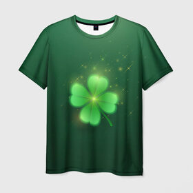Мужская футболка 3D с принтом Клевер удачи , 100% полиэфир | прямой крой, круглый вырез горловины, длина до линии бедер | зеленый | клевер | удача | четырехлистный