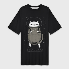 Платье-футболка 3D с принтом Кот космонавт ,  |  | Тематика изображения на принте: cat | cosmic | cute | galaxy | night | space | stars | universe | вселенная | галактика | звезды | космический | космонавт | космос | кот | котик | котэ | милый | ночь